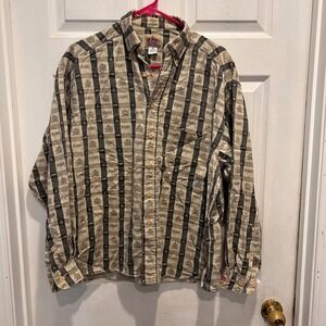 VTG‎ Barn Fly Men's Plaid AOP Moose Tree Button Down Shirt S Cotton Made in USA